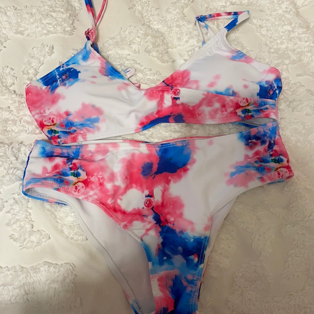 Red white and blue tie dye bikini